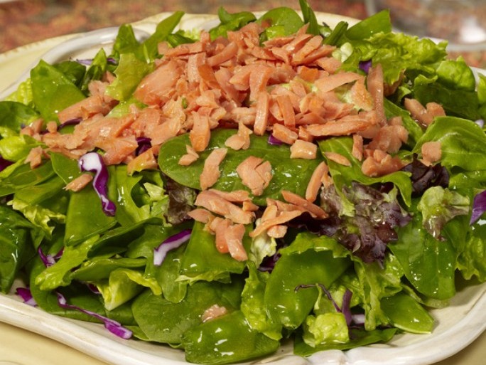 Spring Greens with Salmon and Apricot-Ginger Vinaigrette